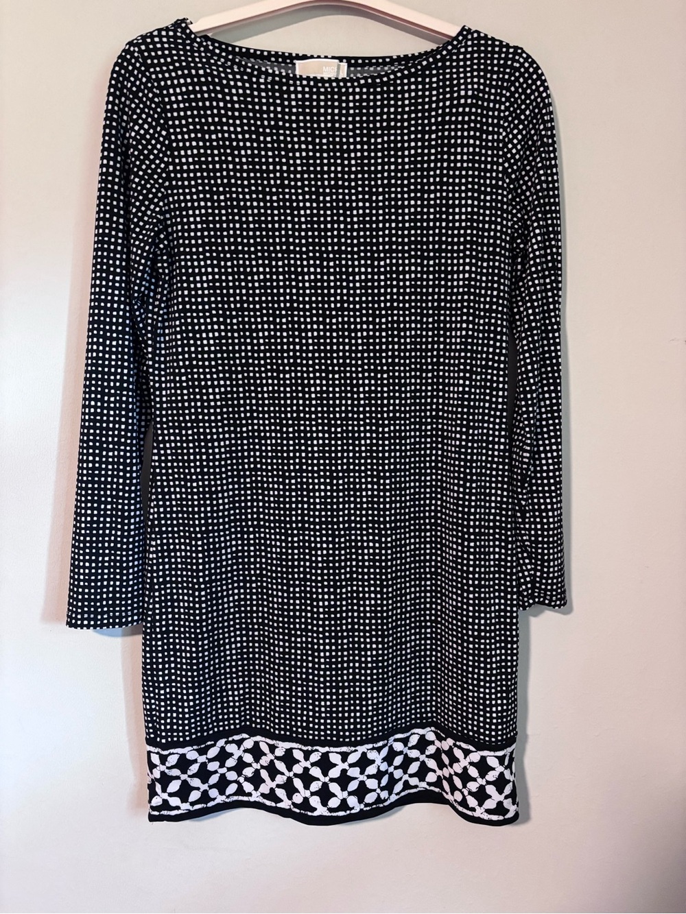 MICHAEL KORS - Black and White Patterned Long Sleeve Women's Dress - size M